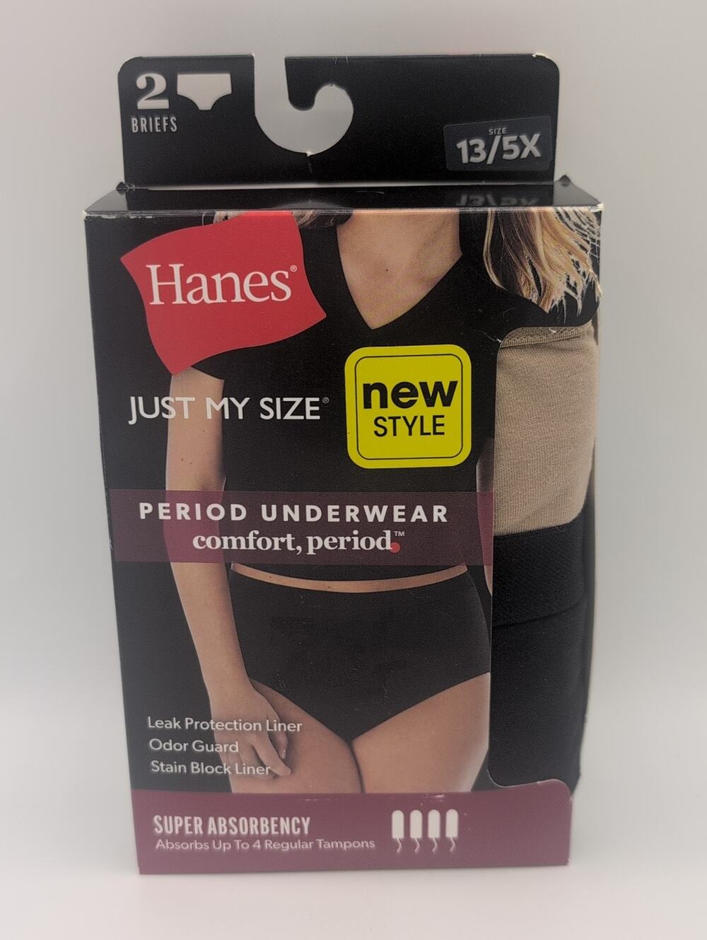 Hanes Just My Size Period Panties 5X Women Leakproof 2 Pack Briefs Size 13